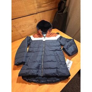 NWT Whales Tail Boys Puffer Jacket Navy Rust Orange Water Resistant Size 14/16